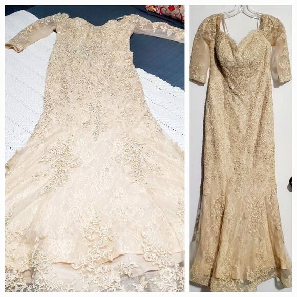 Champagne Color Wedding Gown Size XS/S Petite - Picture 2 of 12